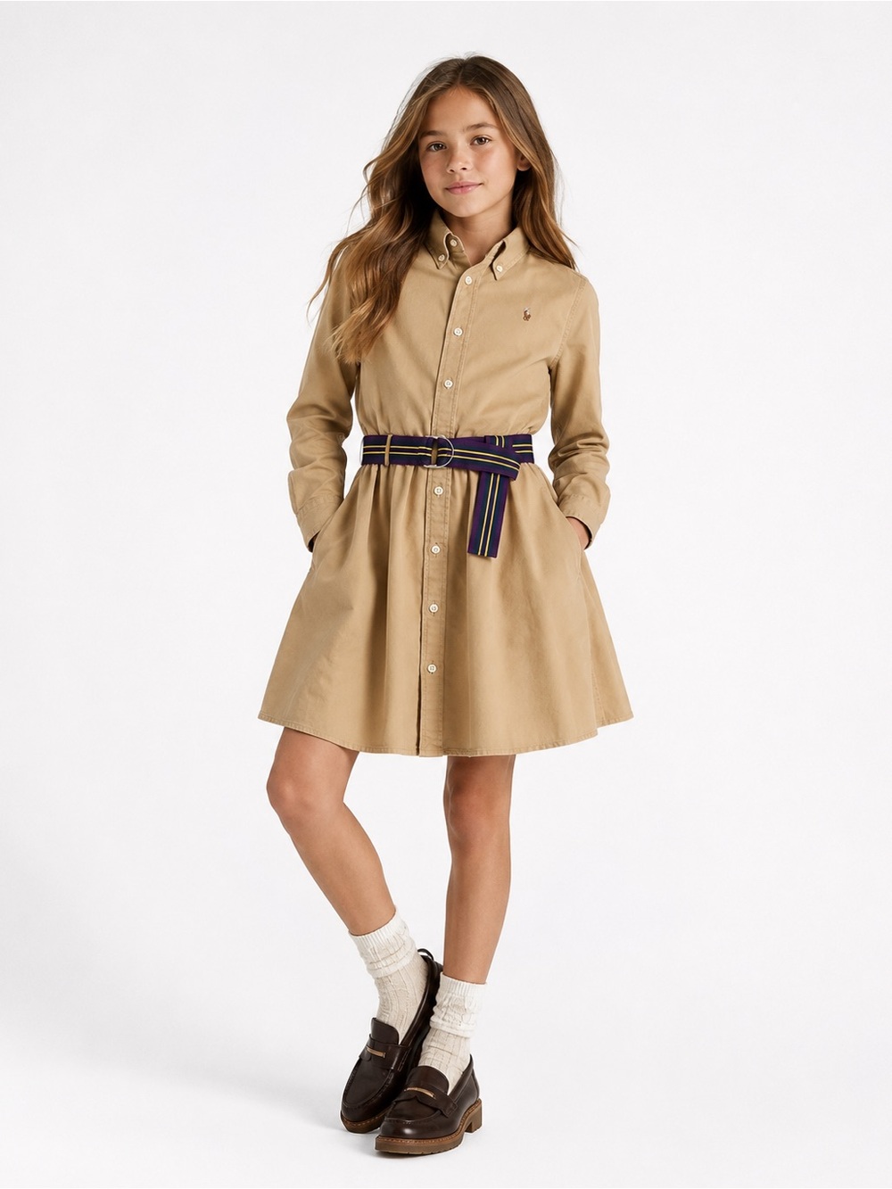 Polo Ralph Lauren Girls 6X Khaki Shirt Dress Belt Preppy